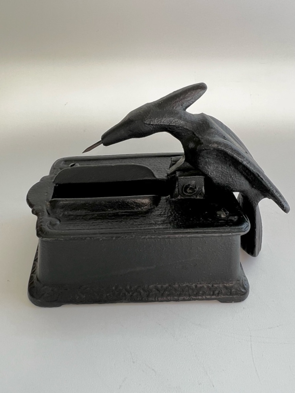 Rare Cast Iron Bird Toothpick Holder w/Intricate Border Design- Very Unique
